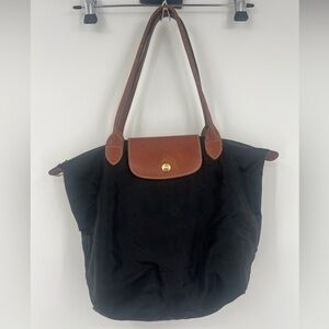 Longchamp Black Tote with Brown Leather Trim